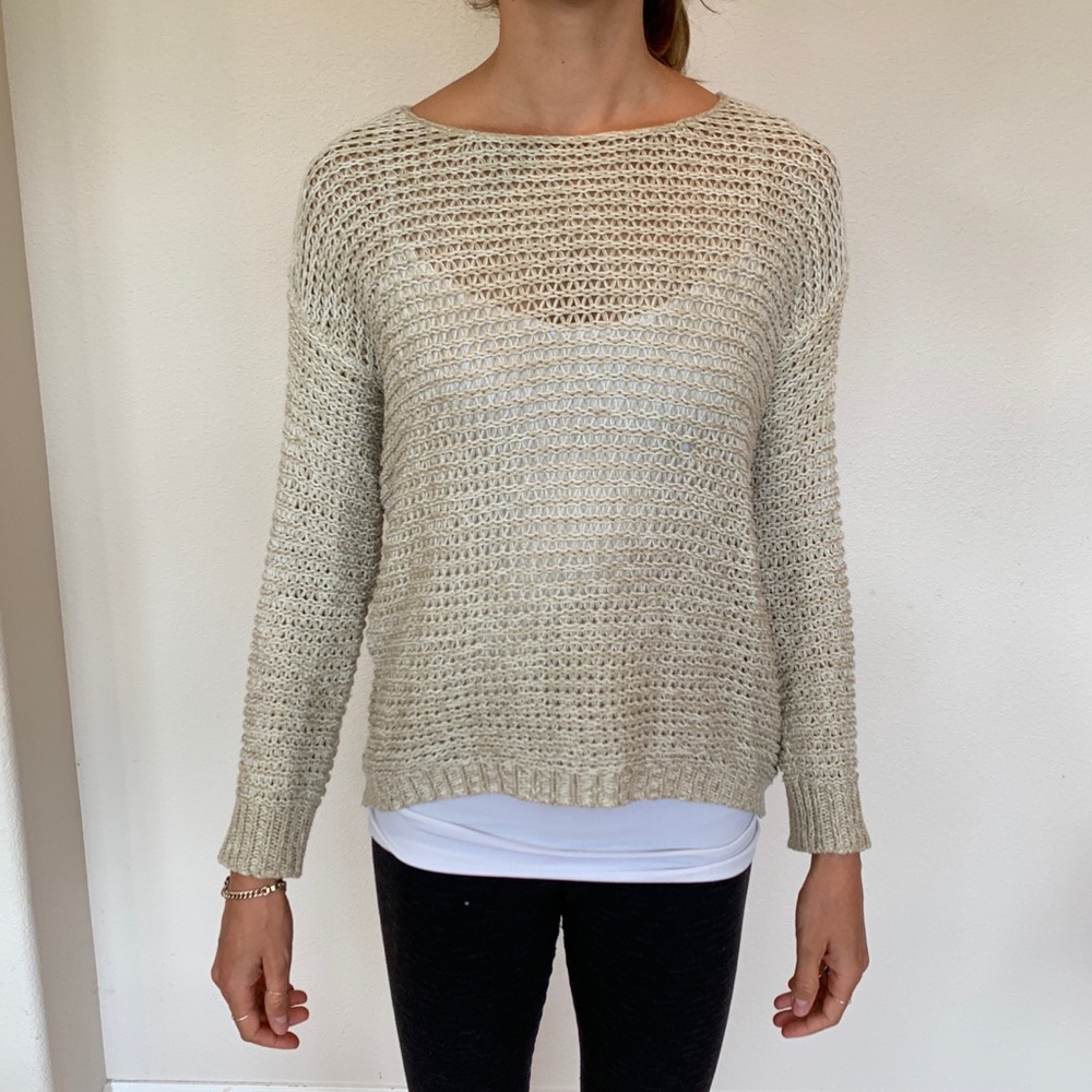 Beige and white knit sweater